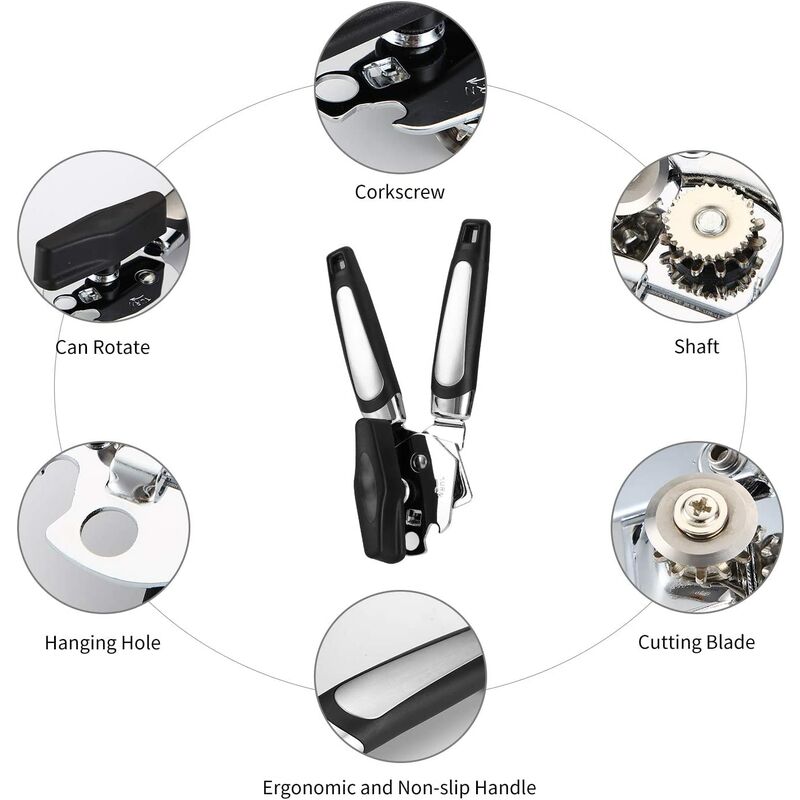 Apriscatole con Acciaio Inossidabile Antiscivolo Trattare Ergonomico per Utensile da Cucina Apribottiglie 3-in-1 in Manuale Ristorante FEALING Apriscatole Manuale Campeggio 