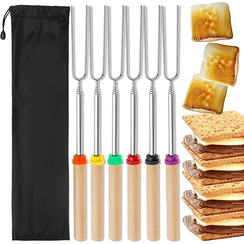 Bastoncini di torrefazione marshmallow forchetta per barbecue retrattile robusta forchetta per barbecue in acciaio inossidabile per barbecue da campeggio 