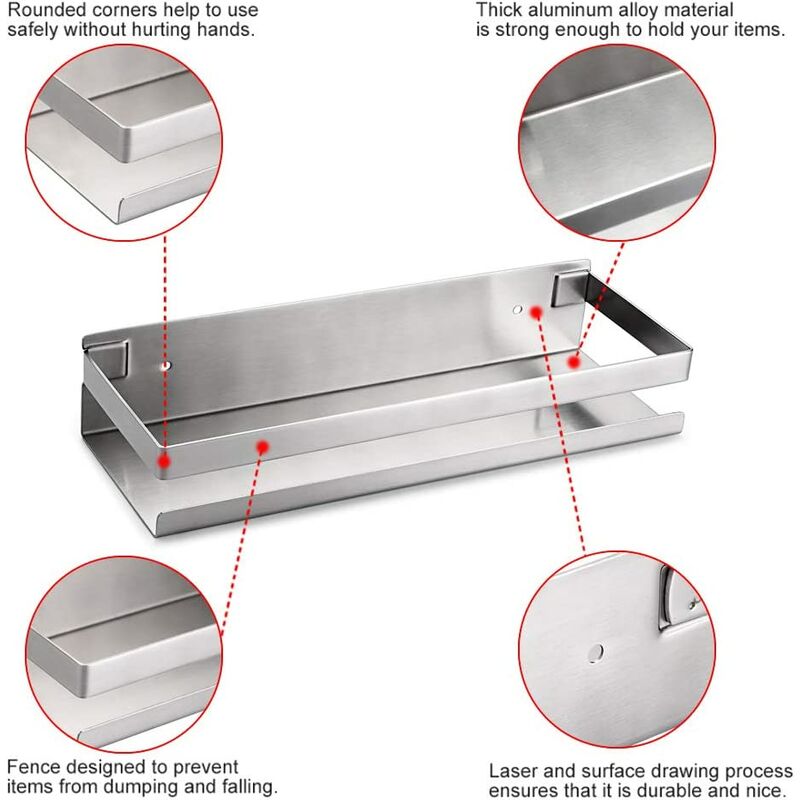 A028 E-ROOM TREND Cestino per doccia Mensola da bagno 40 cm mensola galleggiante per montaggio a parete extra spessa design di scarico per articoli da toeletta da bagno o cucina 