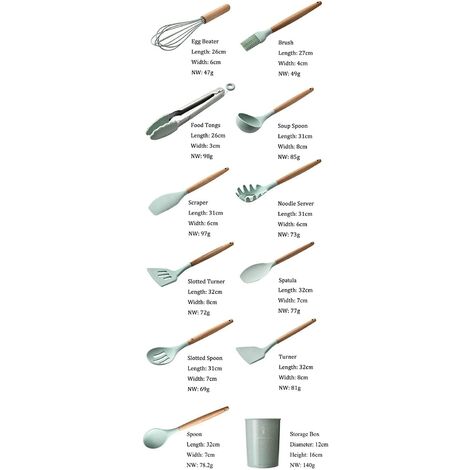 Corafei Set di 11 Utensili da Cucina in Silicone e bambù Frusta spatola Cucchiaio Pinza Paletta Regalo Ideale per Donne/cuochi 