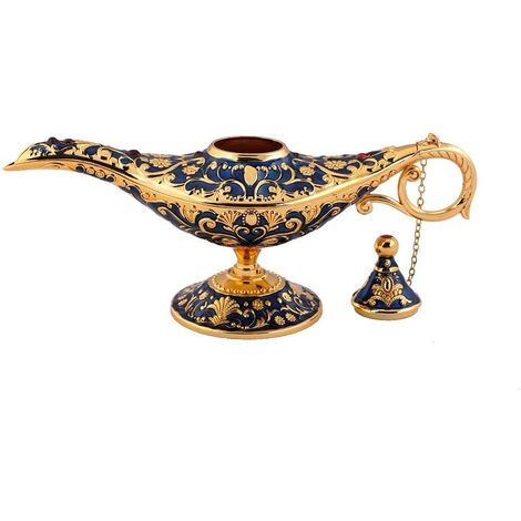 Baoblaze Lampada da Genio Magico di Aladino in Stile Vintage Oro Blu Luce dei Desideri in Metallo per la Decorazione della tavola della Festa Nuziale Domestica 