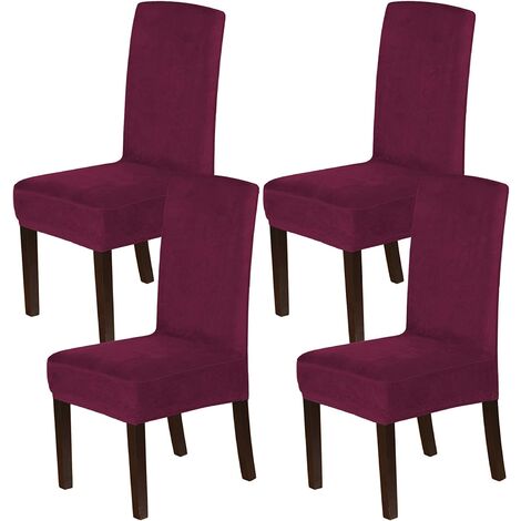 Coprisedia elasticizzato in soffice velluto grande per la protezione delle sedie della casa Confezione da 4 Viola scuro a tinta unita 
