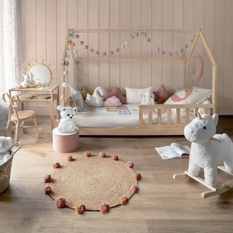Lit cabane enfant 90 x 190 cm avec sommier et barrières.