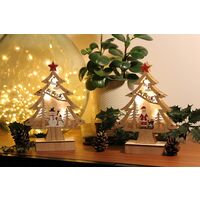 Décoration de Noël en Bois , lot de 2 Sapins de Noël en bois avec LED h=23cm l=16cm ref 8840