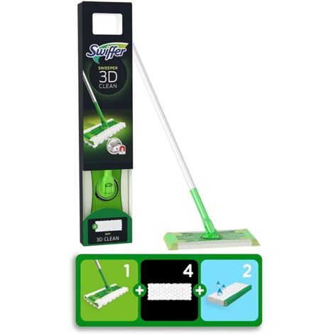 Swiffer Boden Starterset 3D mit Bodenstab + 4 Trockentücher + 2 Wet Wischtücher (1/4)