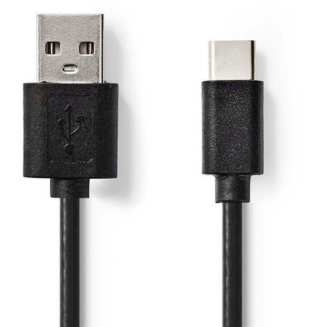 Nedis USB-Kabel / USB 2.0 / USB-A Stecker / USB-C™ Stecker / 5 W / 480 Mbps / Vernickelt / 2.00 m / Rund / PVC / Schwarz / Label (1/3)