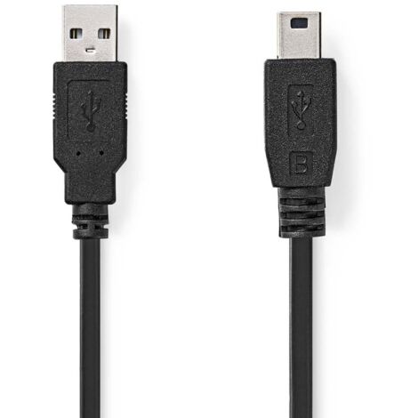 Nedis USB-Kabel / USB 2.0 / USB-A Stecker / USB Mini-B 5 pin Stecker / 2.5 W / 480 Mbps / Vernickelt / 1.00 m / Rund / PVC / Schwarz / Label (1/2)