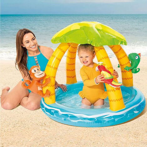 Intex Angler Fish Piscine Gonflable pour Enfants 127 x 102 x 86 cm avec Pare-Soleil, Sol rembourré, Motif Poisson abyssal en 3D, capacité 45 l, pour Enfants de 1 à 3 Ans