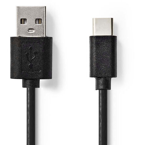 Nedis USB-Kabel / USB 2.0 / USB-A Stecker / USB-C™ Stecker / 5 W / 480 Mbps / Vernickelt / 1.00 m / Rund / PVC / Schwarz / Label (1/3)