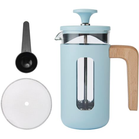 La Cafetière Pisa-Kaffeezubereiter, himmelblau, langlebiger Stößel und Rahmen de Edelstahl, 3-Tassen-Fassungsvermögen, hitzebeständige French Press, eleganter Griff de Naturholz, 350 ml
