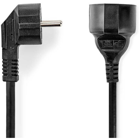 Nedis Stromkabel / Schutzkontaktstecker / Schutzkontaktsbuchse / Abgewinkelt / Gerade / Vernickelt / 5.00 m / Rund / PVC / Schwarz / Label (1/3)