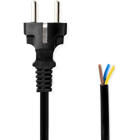 Nedis Stromkabel / Schutzkontaktstecker / Open / Gerade / Gerade / Vernickelt / 3.00 m / Rund / PVC / Schwarz / Label (1/3)