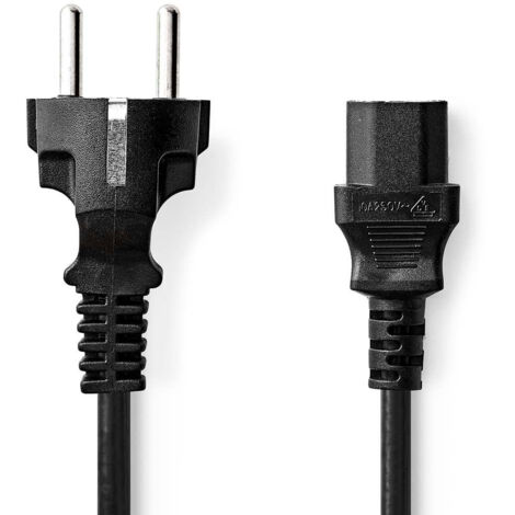 Nedis Stromkabel / Schutzkontaktstecker / IEC-320-C13 / Gerade / Gerade / Vernickelt / 2.00 m / Rund / PVC / Schwarz / Label (1/3)