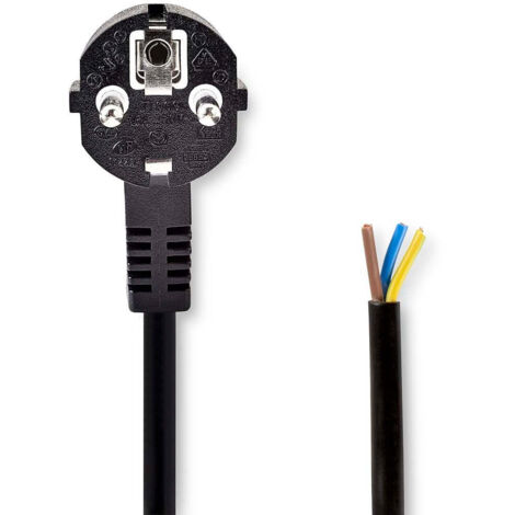 Nedis Stromkabel / Schutzkontaktstecker / Open / Abgewinkelt / Gerade / Vernickelt / 3.00 m / Rund / PVC / Schwarz / Label (1/3)