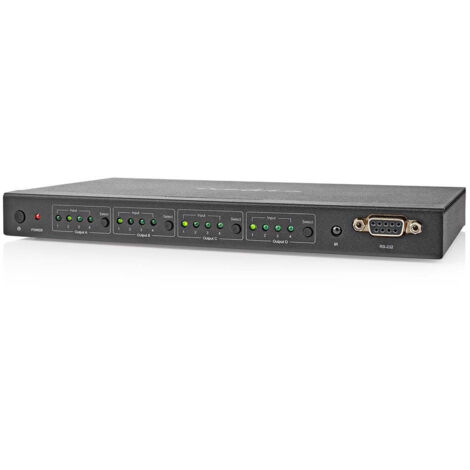 Nedis HDMI ™ Matrix Switch / 4x 4-Port port(s) / DC Power / 1x RS232 / 4x HDMI™ Input / 4x HDMI™ Output / 4K@60Hz / 18 Gbps / ferngesteuert / Metall / Schwarz (1/5)