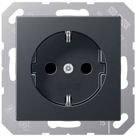 Jung SCHUKO Steckdose, 16 A 250 V , integrierter erhöhter Berührungsschutz, Thermoplast lackiert, Serie A, anthrazit (1/2)