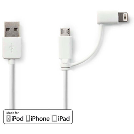 2 in 1 kabel usb 20 usb a stecker apple lightning 8 polig usb micro b stecker 480 mbps 100 m vernickelt rund pvc wei plastikbeutel (1/4)