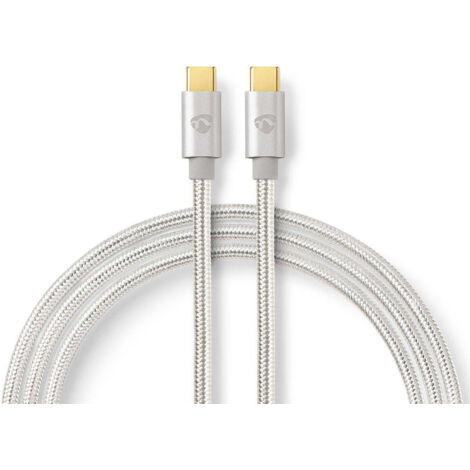 Nedis USB-Kabel / USB 2.0 / USB-C™ Stecker / USB-C™ Stecker / 100 W / 480 Mbps / Vergoldet / 2.00 m / Rund / Geflochten / Nylon / Silber / Verpackung mit Sichtfenster (1/5)