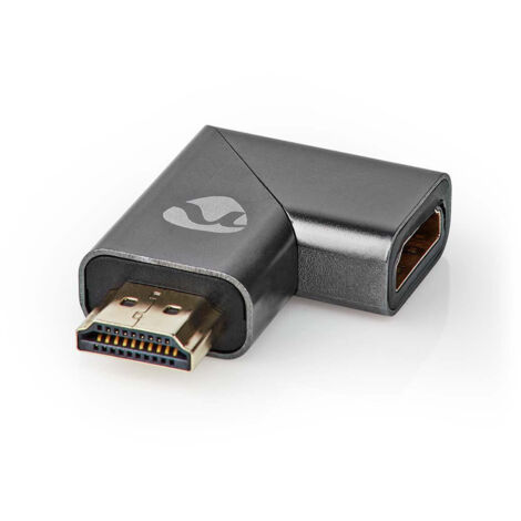 Hdmi adapter hdmi stecker hdmi buchse hdmi ausgang vergoldet abgewinkelt rechts aluminium grau mit metall 1 stk karton mit abgedecktem fenster (1/5)