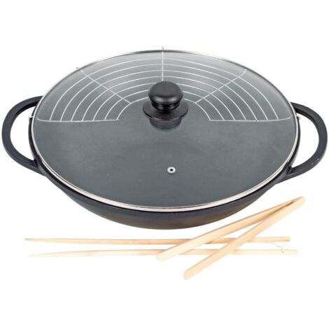 Wok Leipzig Ø36cm Aluguss mit Glasdeckel und Zubehör