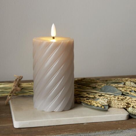 LED Echtwachskerze Flamme Swirl flackernd grau-braun 15cm (1/3)