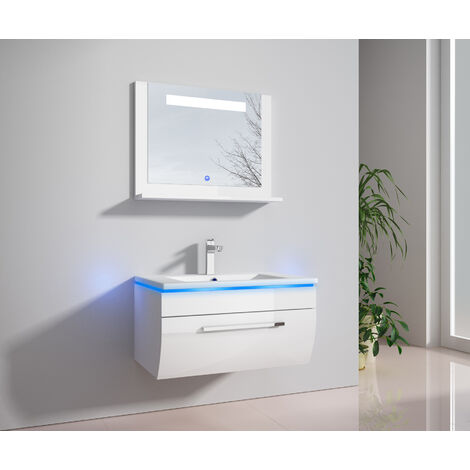 Badmöbelset Badezimmermöbel Badmöbel Set mit Waschbecken Bademöbel mit  Waschbeckenunterschrank Badezimmerschrank Badschrank Habel - Breite: 70 cm  - Seitenschrank