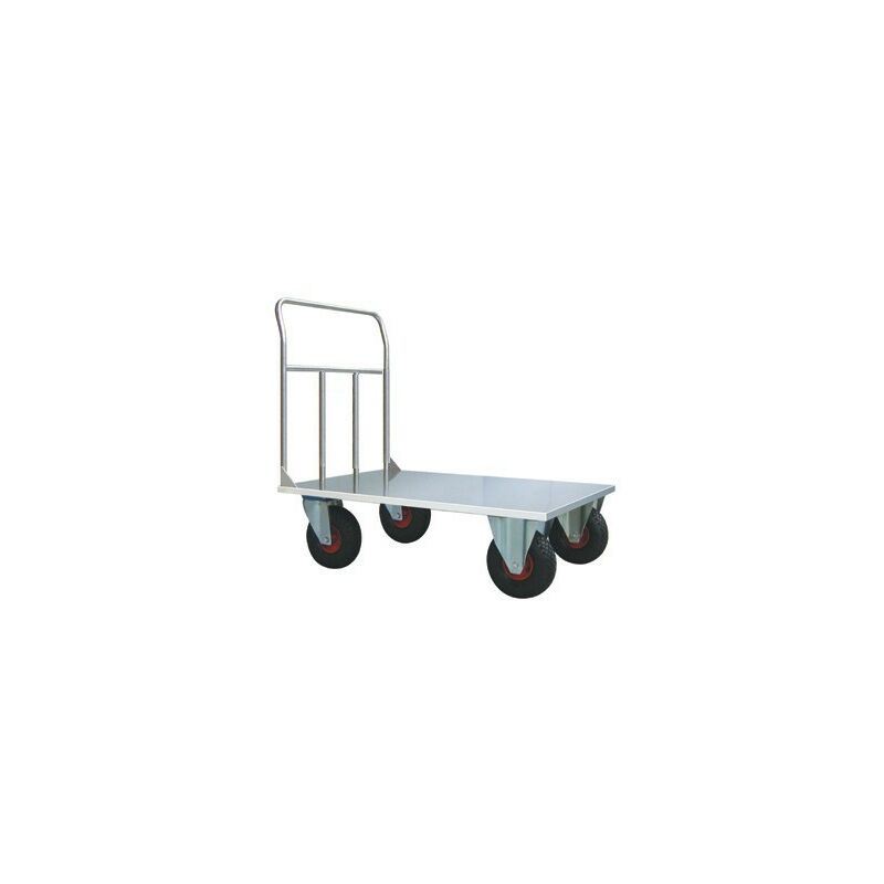 Carrello a pianale in acciaio inox AISI 304 con 2 sponde in rete - 4 ruote  (2 fisse - 2 girevoli) Ø cm 14 - cm 60x105x81h 