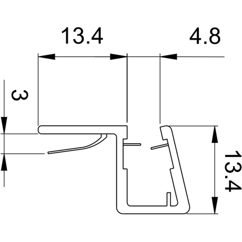 Profilo guarnizione battuta 90° per box doccia spessore vetro 6-8 mm, lunghezza  2500 mm 8PT8-40