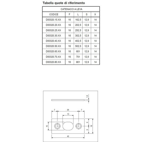 Catenaccio AGB modello A LEVA frontale 16mm lunghezza 400mm per porta