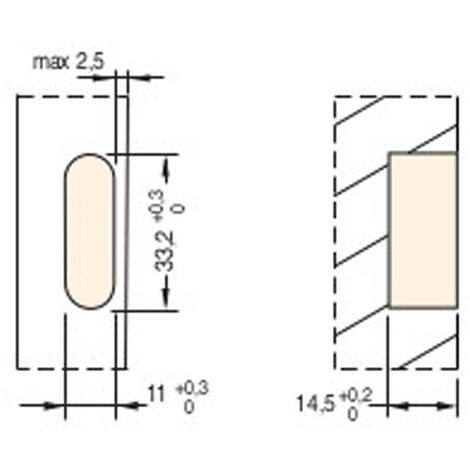 Cerniere da incasso ovali invisibili per mobili Ceam Art.2025 foro 33x10,8  mm Colore o