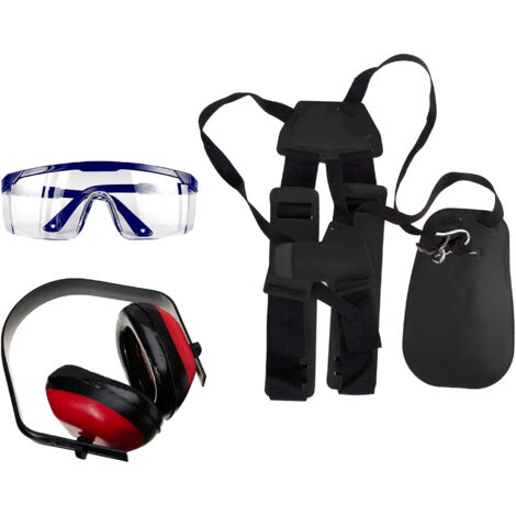 Kit Cintura Per Decespugliatore Con Occhiali Protettivi Da Lavoro e Cuffie Antirumore Set Composto Da Cinghia Doppia Tracolla Regolabile Occhiali Di Sicurezza Antigraffio Cuffie Per Proteggere Udito