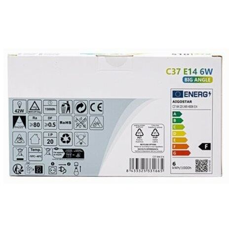 LAMPADINA A LED OLIVA E14 C37 6W LUCE NATURALE 5PZ