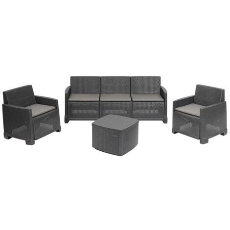 SET GARDA DIVANO A 3 POSTI + 2 POLTRONE + TAVOLINO ANTRACITE