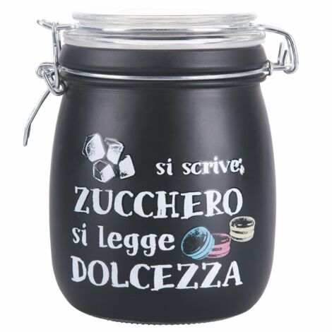 BARATTOLO ZUCCHERO CON SCRITTA SI SCRIVE ZUCCHERO E SI LEGGE DOLCEZZA 800 ML COLOR NERO CON TAPPO ERMETICO