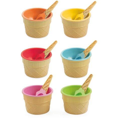 SET 2 COPPETTE GELATO CON CUCCHIAINO 3 COLORI ASSORTITI
