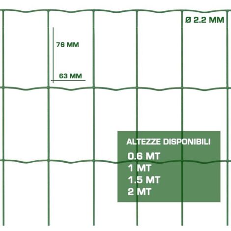 Rete per Recinzioni Metallica Plastificata Verde Resistente in Rotoli - Formato: 10 mt x 0.6 H