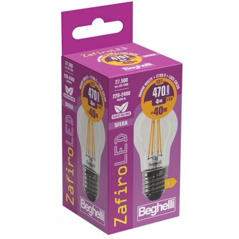 LAMPADINA ZAFIRO SFERA LED E27 4W 2700K