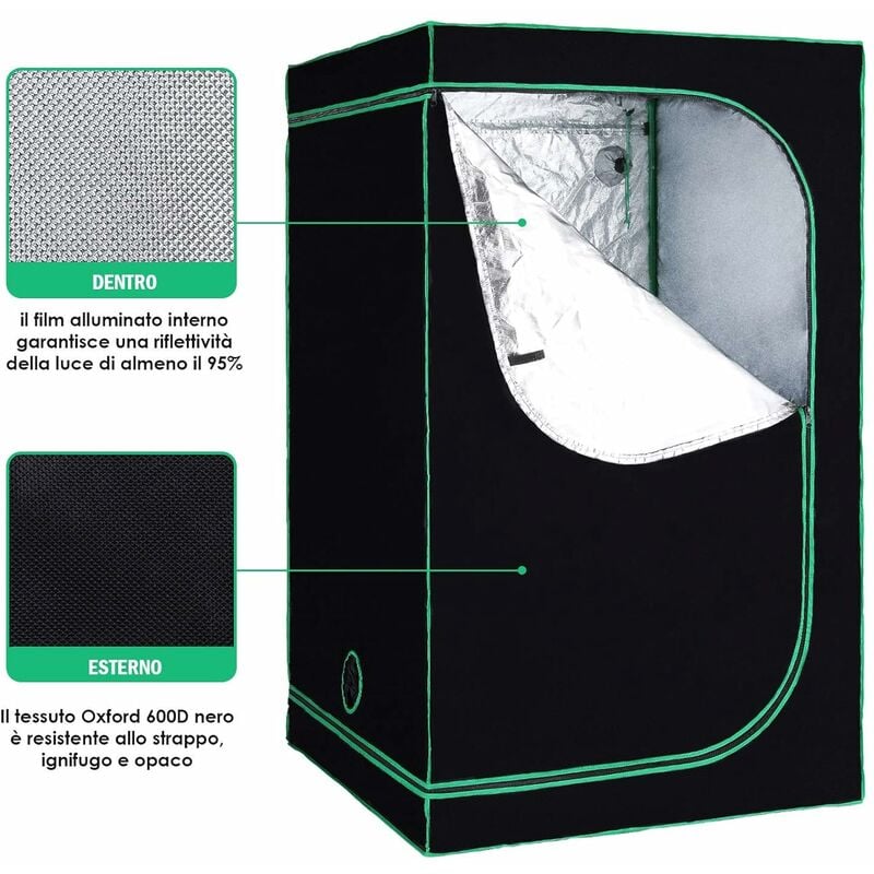 Homfa 100*100*200cm Grow Tent Indoor/Armario de Cultivo Hidroponía/Armario de Cultivo Interior/Armario de Invernadero/Reflectividad Mylar (60 x 60 x 140 cm)