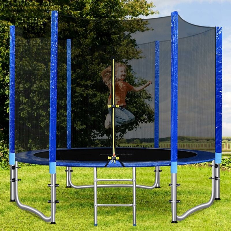 Homfa Cama Elástica de Jardín Ø305 cm, Trampolín de Jardín, Juego Completo Postes Acolchados, Red de Seguridad, Escalera y Cubierta de Borde, Certificado TÜV GS, Resistente a la Intemperie