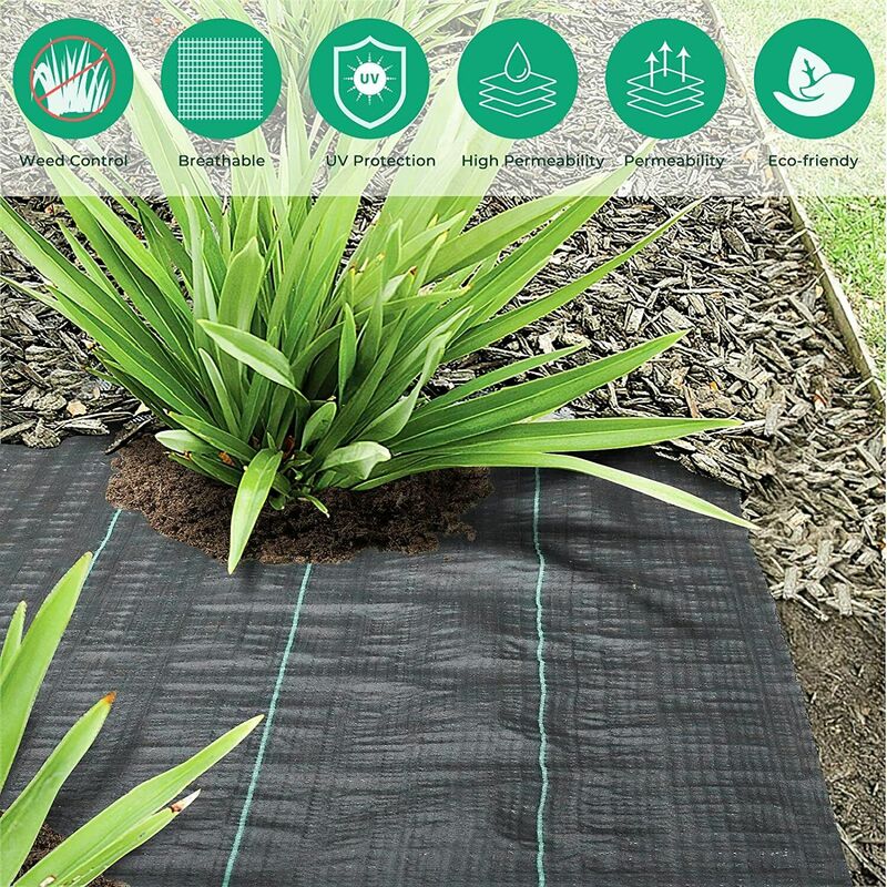 Homfa 1mx50m Rollo Malla Antihierbas, Geotextil para Jardín para el Control en el Desarrollo de Las Malas Hierbas, Resistente a la Rotura Permeable, Alta Estabilización UV Tejido de Cinta, 100 g/m²