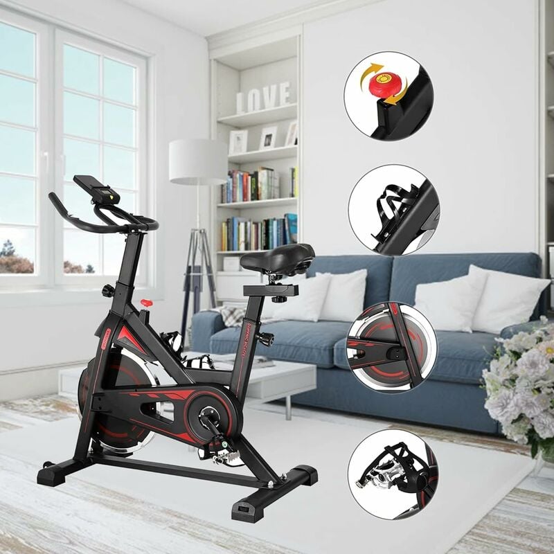 Homfa Bicicleta estática hasta 150 kg, ergómetro, bicicleta de spinning con volante de inercia de 10 kg, ajuste continuo de la resistencia, bicicleta de interior para uso doméstico