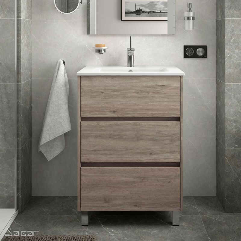 Mueble de baño de 61 cm con dos cajones y lavabo incluido de acabado Roble  Eternity Noja Salgar