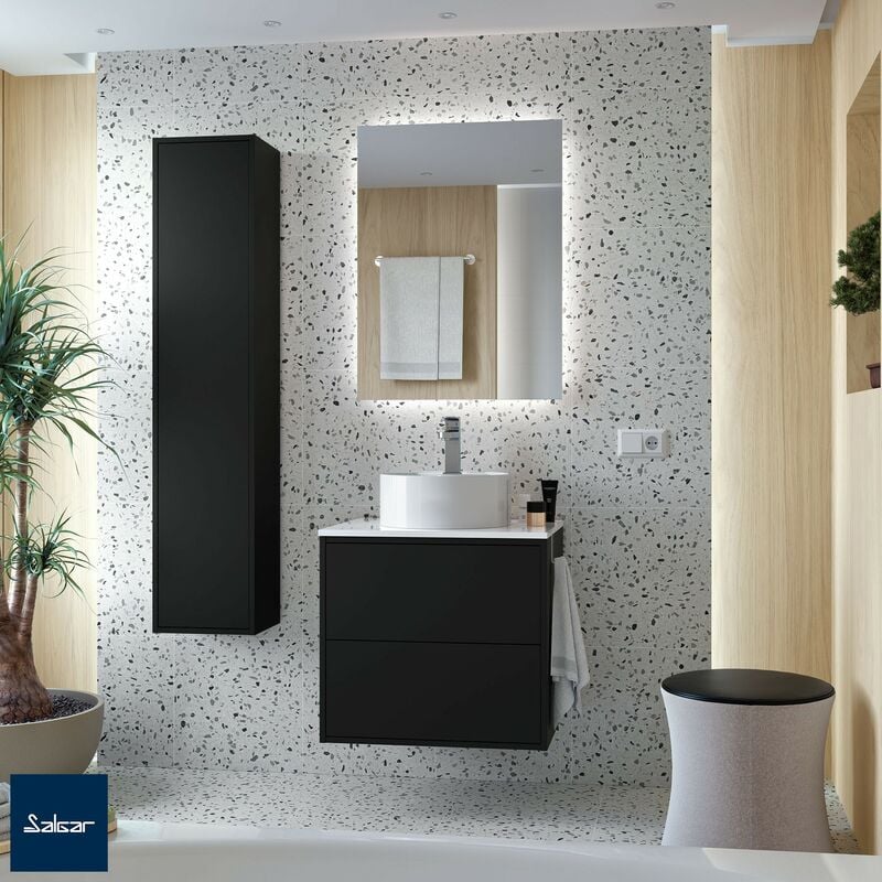 Conjunto mueble de baño OPTIMUS 800 BLANCO MATE + Lavabo + Espejo redondo  con luz