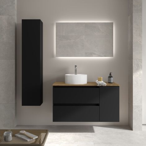 Mueble Baño Bequia 90cm y coqueta y lavabo Negro 90x45x56