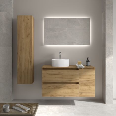 Mueble Baño Bequia 90cm y coqueta y lavabo Roble 90x45x56
