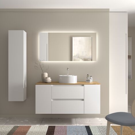 Mueble Baño Bequia 120cm y coqueta Centrado y lavabo Blanco 120x45x56