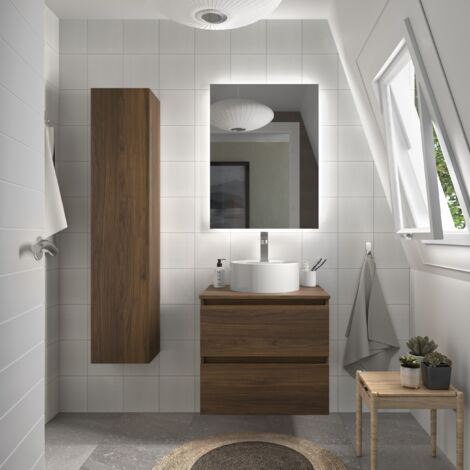 Mueble baño Bequia 70cm y Encimera y lavabo posar Nogal70x45x56 (1/5)