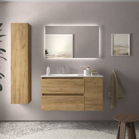 Mueble Baño Bequia 100cm y coqueta Derecha y lavabo Roble 100x45x56