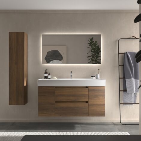 Mueble Baño Bequia 120cm y coqueta Centrado y lavabo Nogal 120x45x66