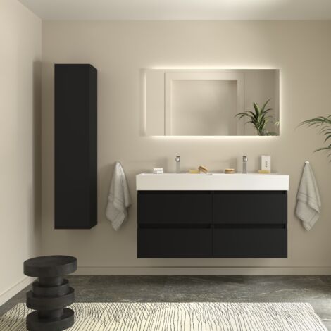 Cygnus Bath – Mueble de baño Bequia 120cm – Lavabo rectangular blanco – Mueble suspendido con 2 cajones – Acabado gris onix – Fácil instalación (1/4)